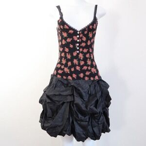 y2k floral bubble hem dress black ribbed top party